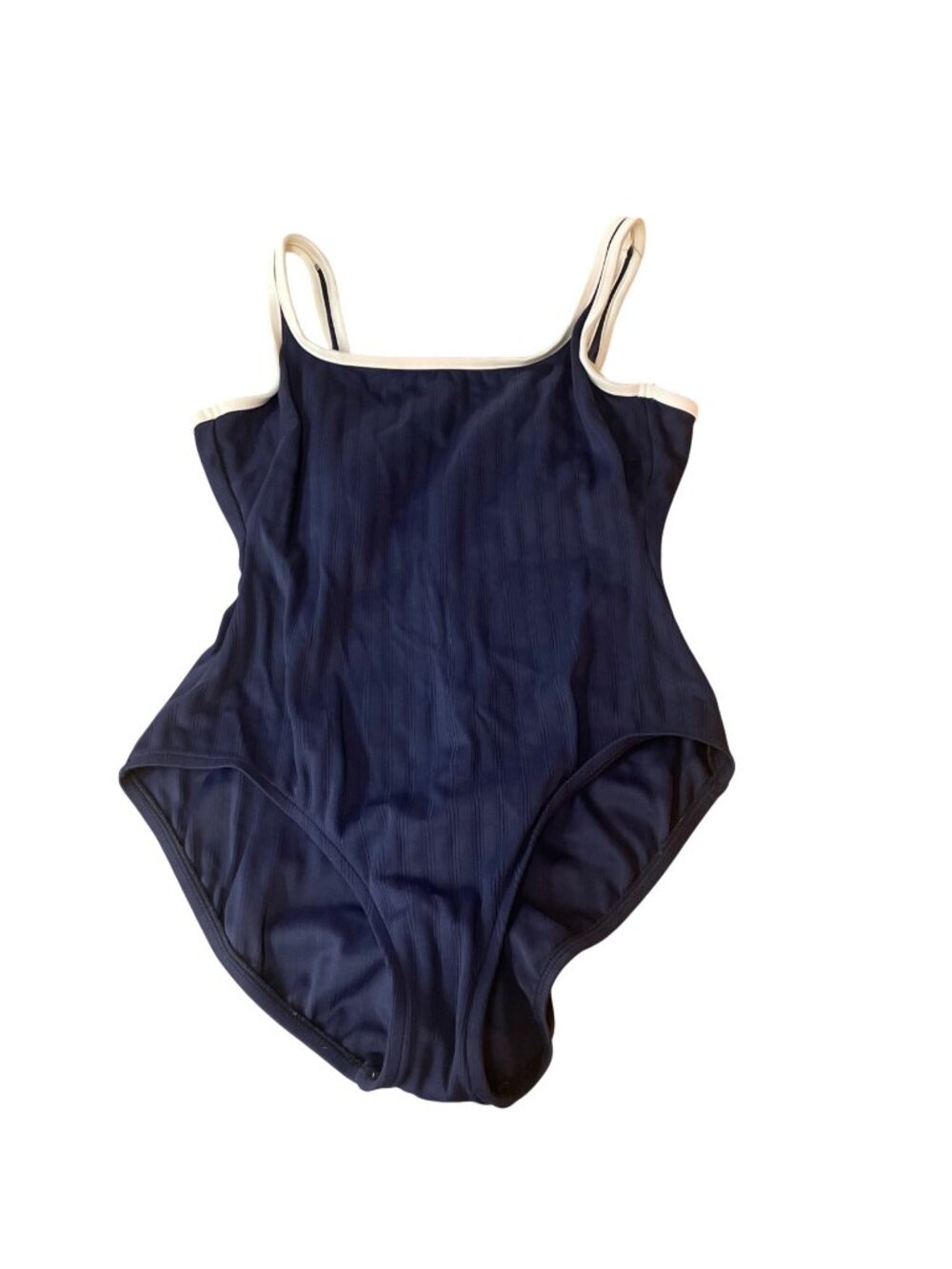 Lands' End Micro Stripe Ribbed One Piece Swimsuit 16 Preppy Nautical Minimalist